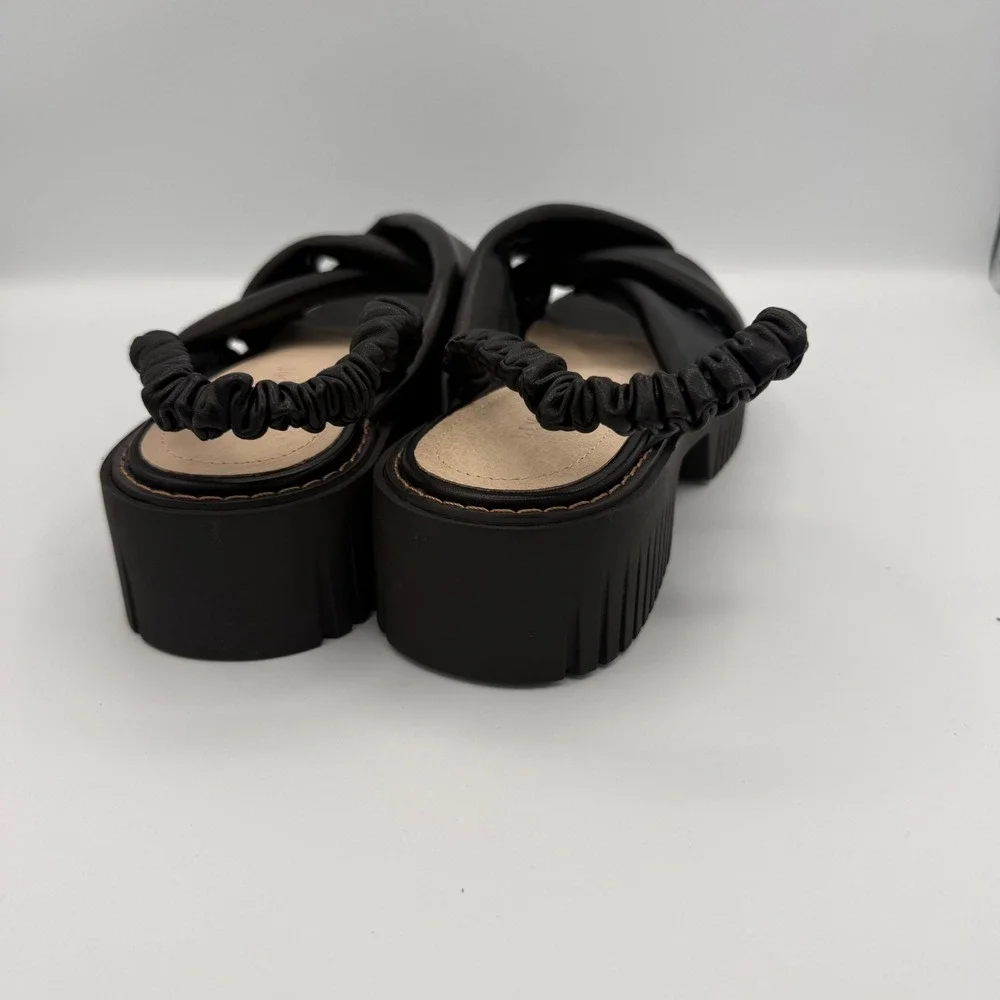 Liverpool Platform Sandals‎ Womens Black Leather Lug Sole Slingback Minimalist
